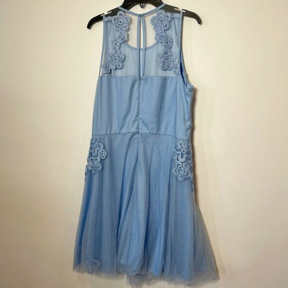 Badgley Mischka Womens Sleeveless Mini Bridesmaid Dress Blue S Mesh Floral NWT - Picture 5 of 10